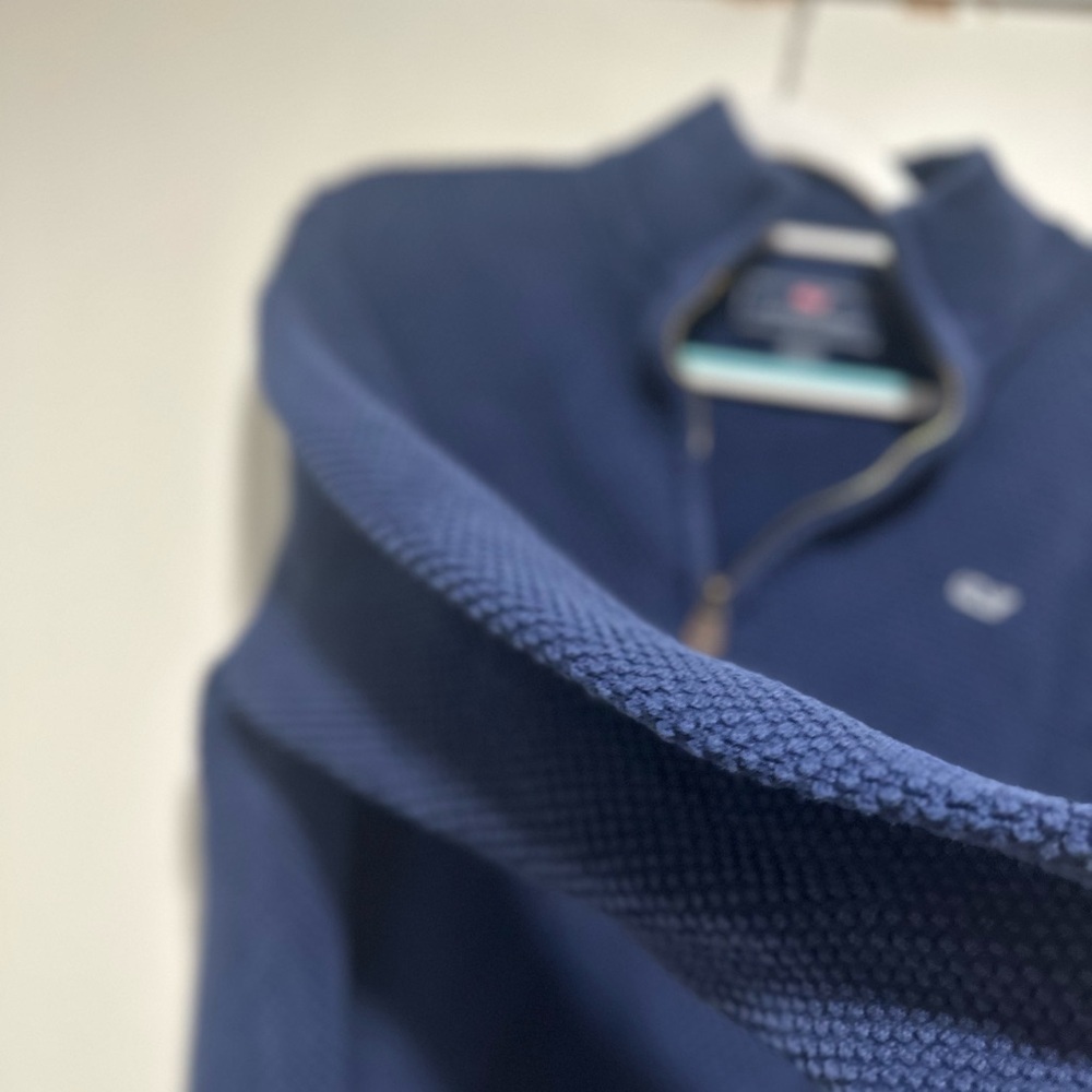Vineyard Vines Sweater Mens Sz: L 1/4 Zip Waffle Knit Long Sleeve Blue Pullover. - Picture 4 of 11